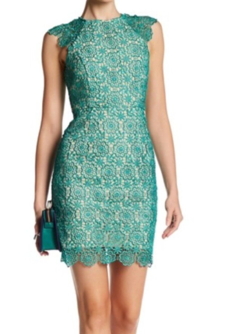 Minuet | Women's Green Lace Cap Sleeve dress-Size Small